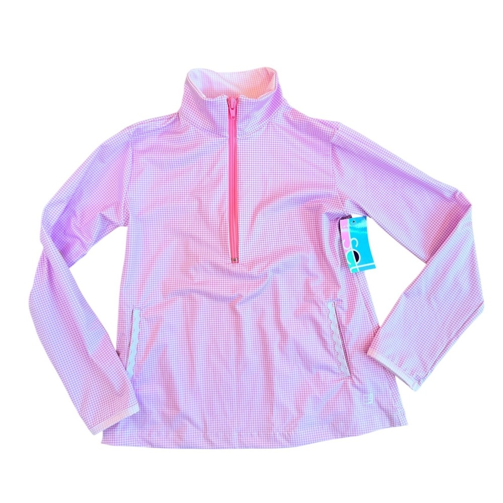 Set Childrens Pink Gingham Performance Half Zip Pullover Girls size 7-8
